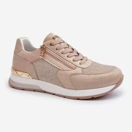 Women's Sneakers With Glitter and Zipper INBLU IN000365 Beige 1