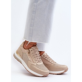 Women's Sneakers With Glitter and Zipper INBLU IN000365 Beige 2