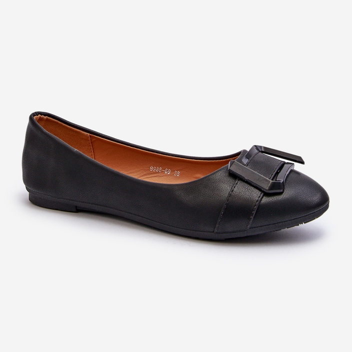 Eco Leather Ballet Flats With Strap and Decoration, Black Cadwenla 1