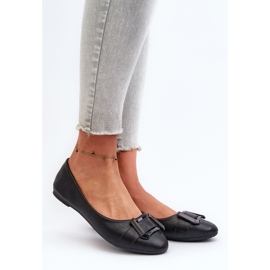 Eco Leather Ballet Flats With Strap and Decoration, Black Cadwenla 2