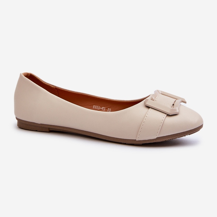 Light Beige Eco Leather Ballet Flats With Belt and Decoration Cadwenla 1