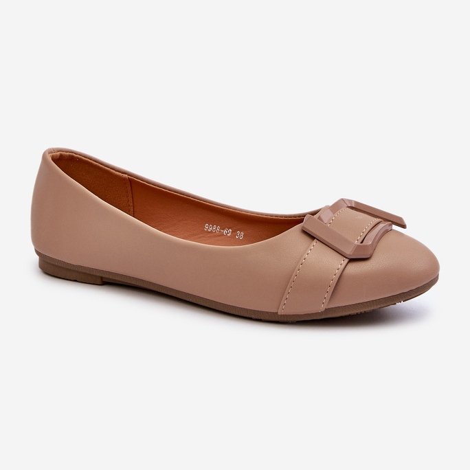 Eco Leather Ballet Flats With Belt and Decoration, Dark Beige Cadwenla 2