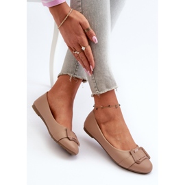 Eco Leather Ballet Flats With Belt and Decoration, Dark Beige Cadwenla 1