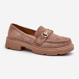 Women's Loafers With Gold Decoration, Eco Suede, Brown Lighas 1