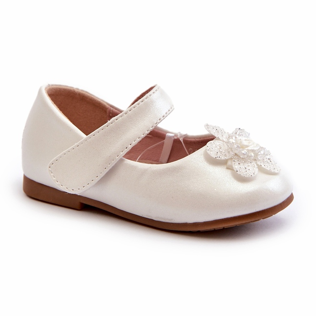 Miss Children's ballerina shoes with Velcro fastening and decoration, white 1 Miss Children's ballerina shoes with Velcro fastening and decoration, white 1