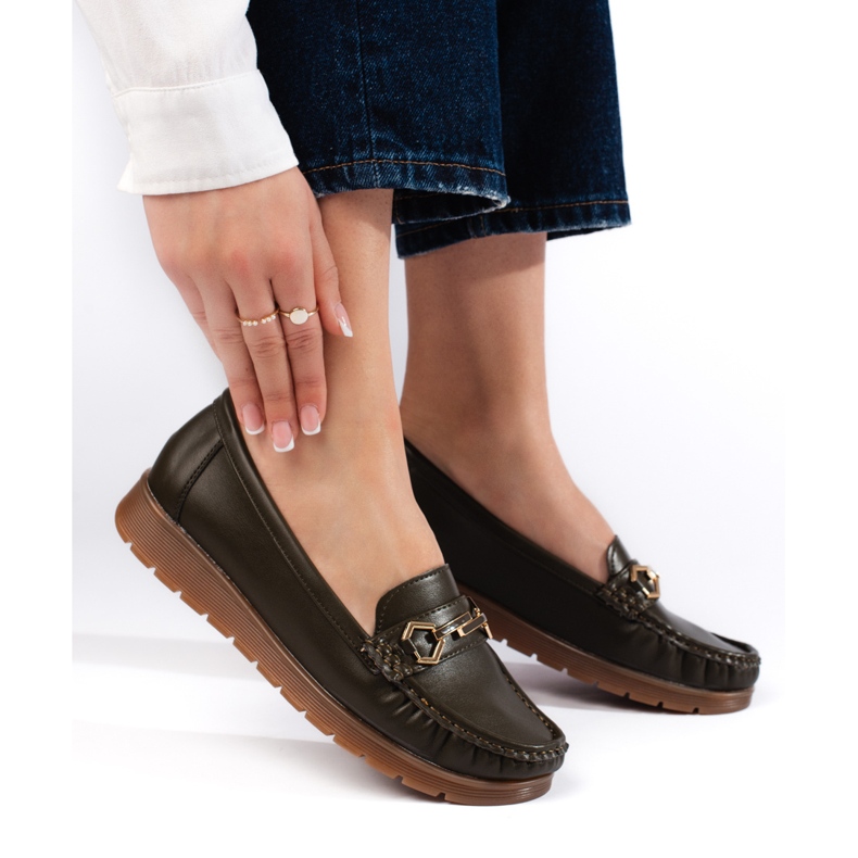 Comfortable women's dark green moccasins 1