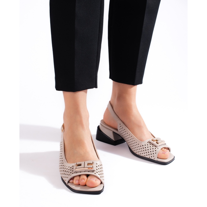 Goodin Women's beige openwork low-heeled sandals 2