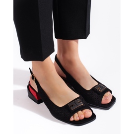 Goodin Women's openwork low-heeled sandals, black 1