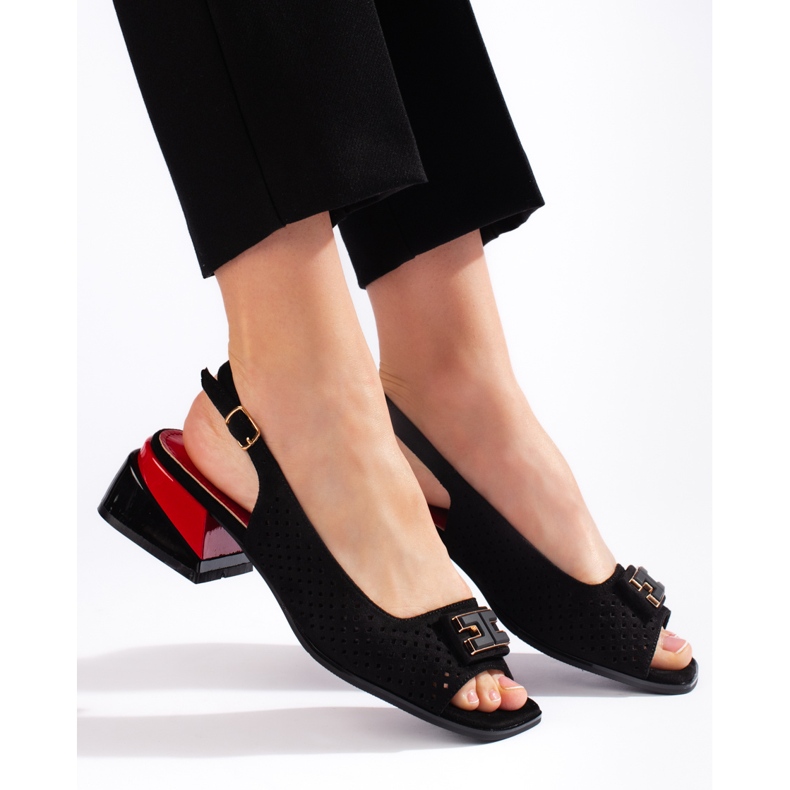 Goodin Women's openwork low-heeled sandals, black 2