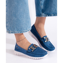 Goodin Women's blue openwork moccasins 1