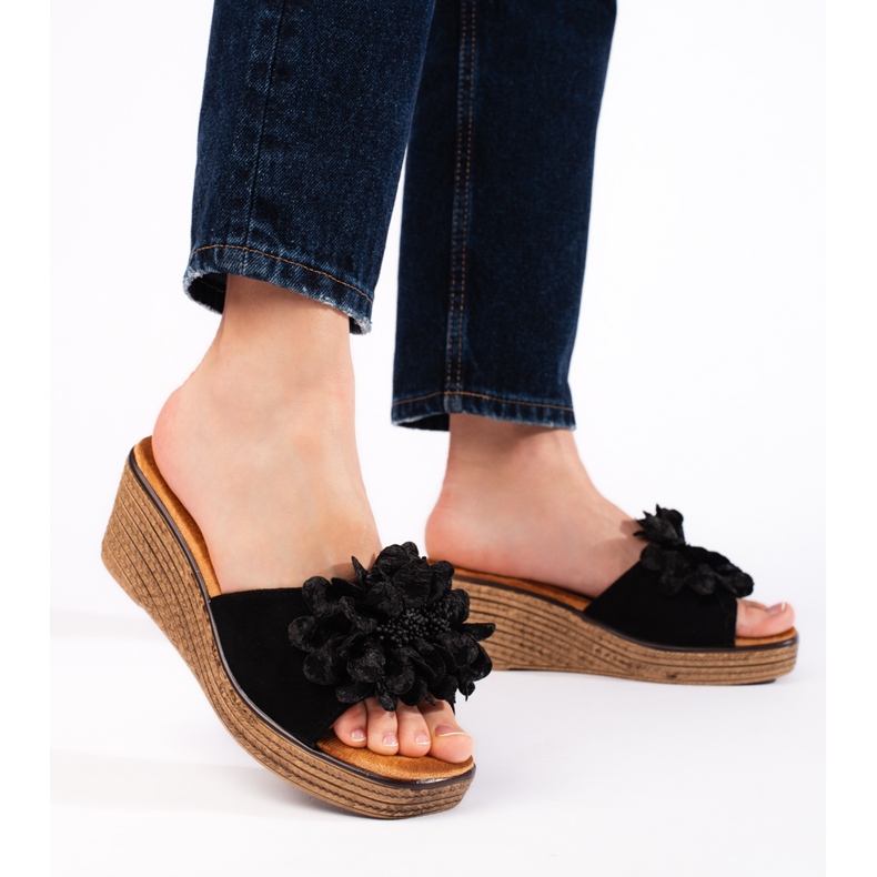 Black suede wedge mules 2