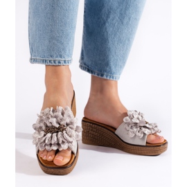 Gray suede wedge mules grey 2