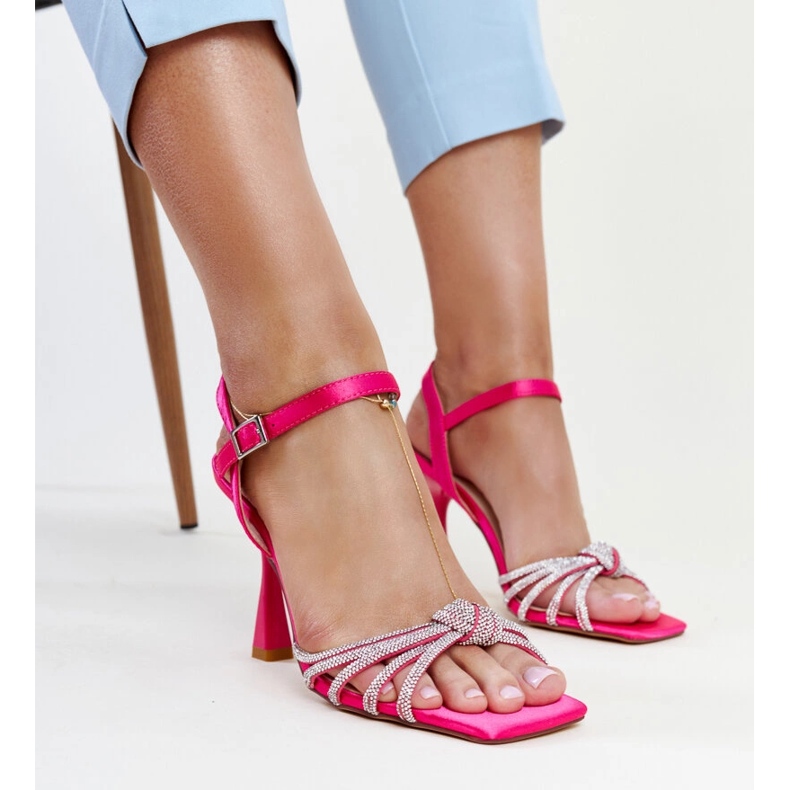 Dark pink shiny high-heeled sandals from Ankica 1