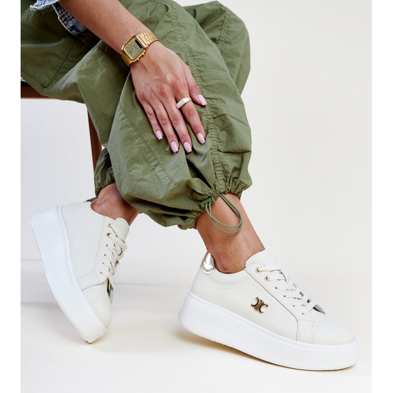 Light beige leather sneakers with a high sole, Melita 1