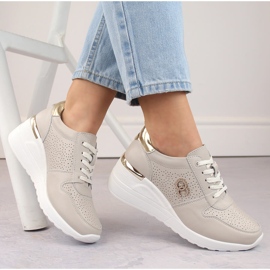 Women's leather sports wedge shoes, beige S.Barski LR810 1 Women's leather sports wedge shoes, beige S.Barski LR810 1