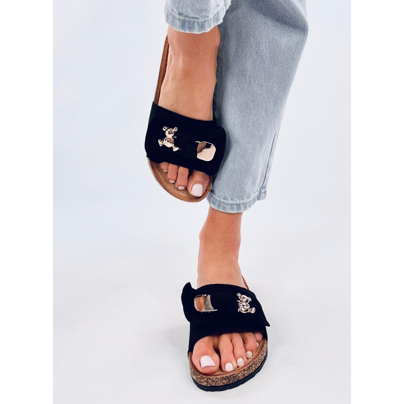 Loups Black cork slippers with a teddy bear 1