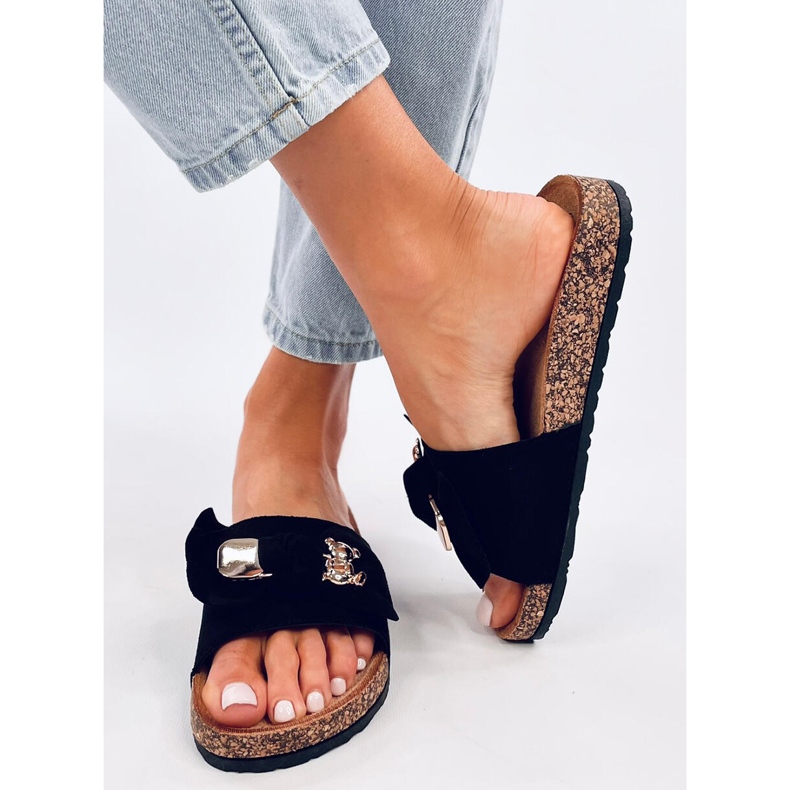 Loups Black cork slippers with a teddy bear 2