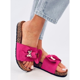 Loups Fuchsia cork slippers with a teddy bear pink 2