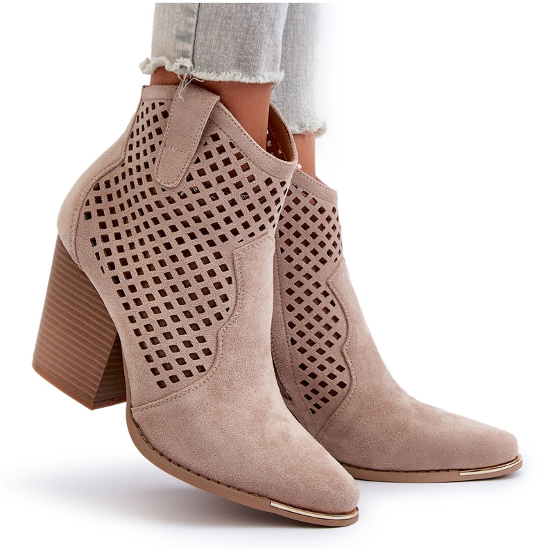 Women's Openwork Eco Suede Ankle Boots On A High Heel, Beige Stardara 7