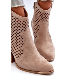 Women's Openwork Eco Suede Ankle Boots On A High Heel, Beige Stardara 6