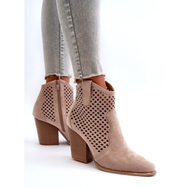 Women's Openwork Eco Suede Ankle Boots On A High Heel, Beige Stardara 4