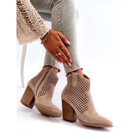 Women's Openwork Eco Suede Ankle Boots On A High Heel, Beige Stardara 1