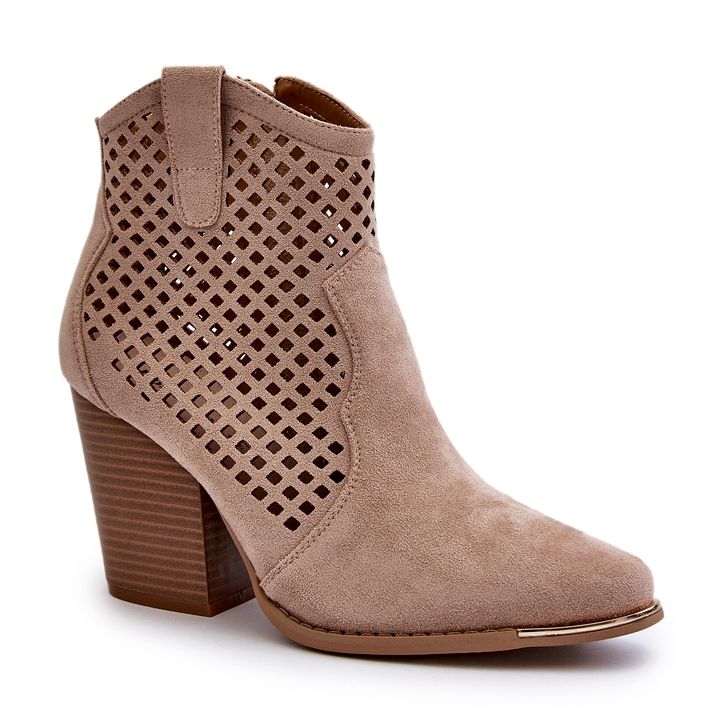 Women's Openwork Eco Suede Ankle Boots On A High Heel, Beige Stardara 2