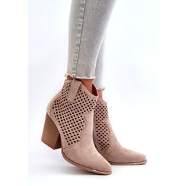 Women's Openwork Eco Suede Ankle Boots On A High Heel, Beige Stardara 3