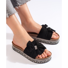 Black suede flip-flops with a bow 2