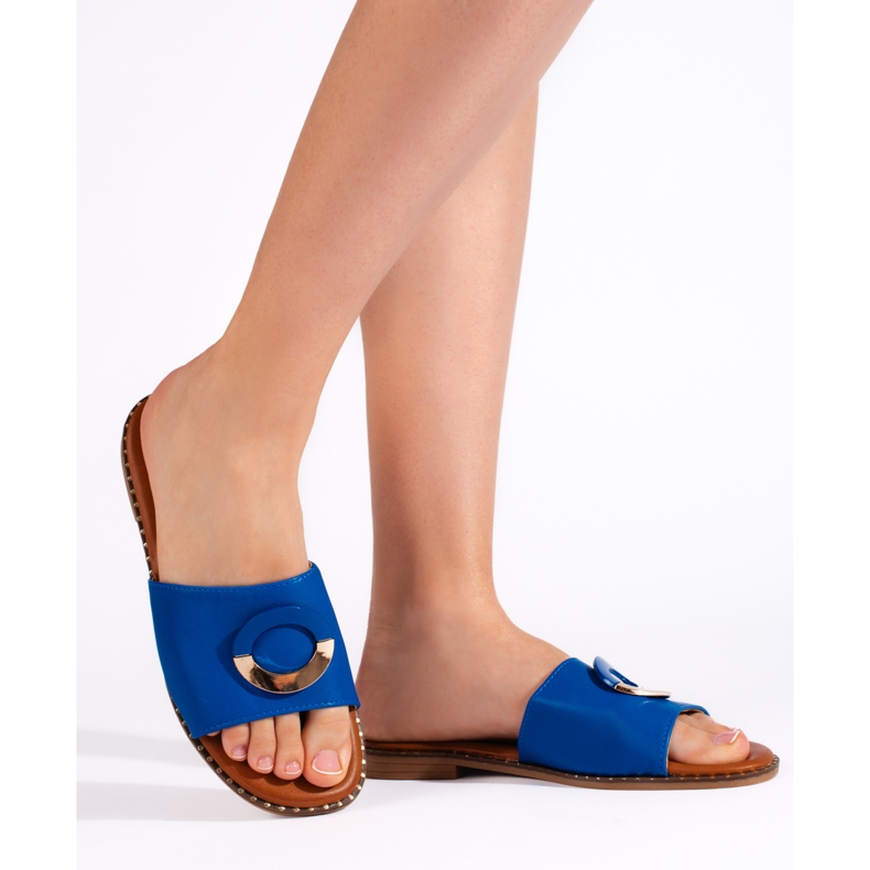 Women's blue flat flip-flops 2