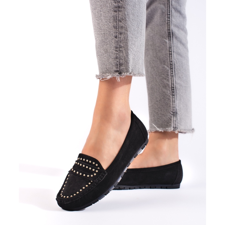 Women's black suede loafers 1