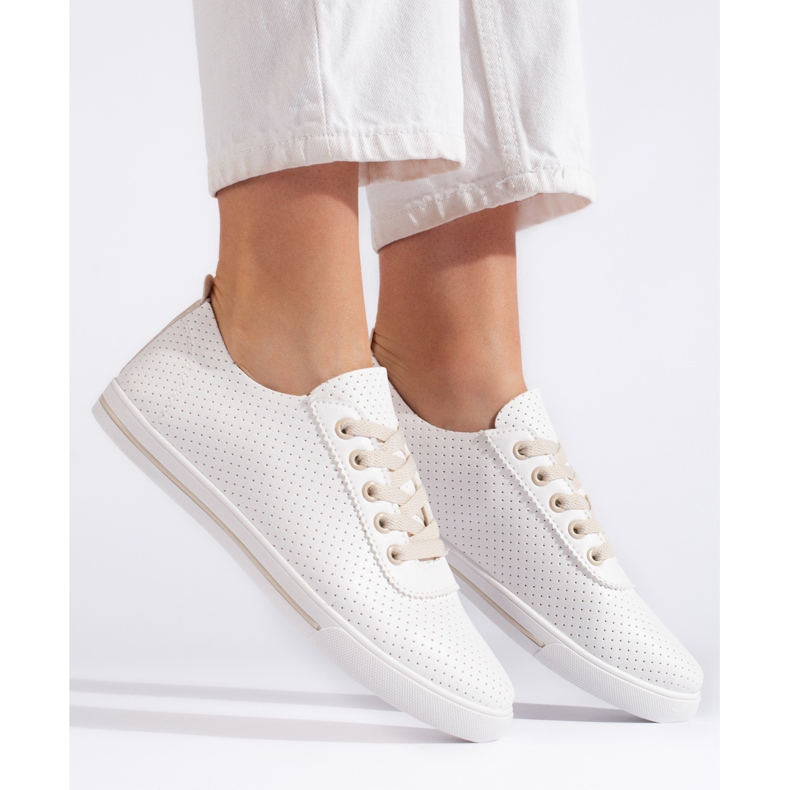 Women's white and beige openwork sneakers 1