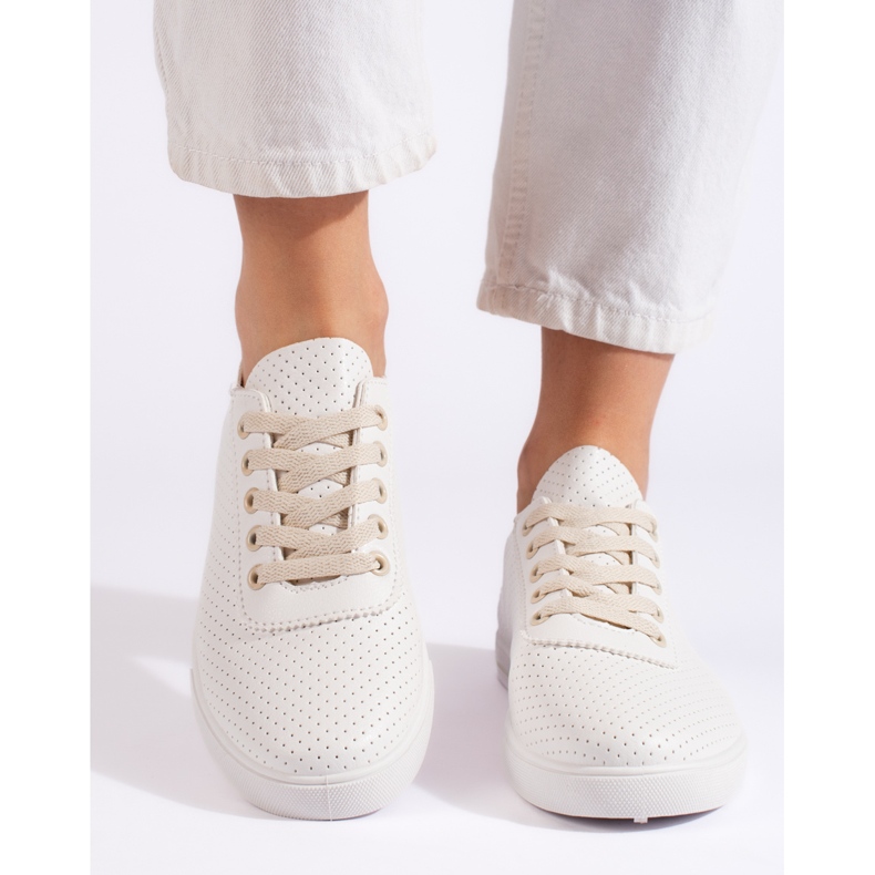 Women's white and beige openwork sneakers 2