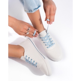 Women's white and blue openwork sneakers 1