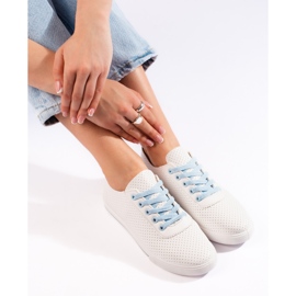 Women's white and blue openwork sneakers 2