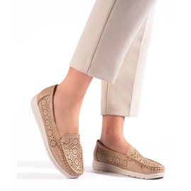 Women's openwork moccasins, dark beige 1 Women's openwork moccasins, dark beige 1