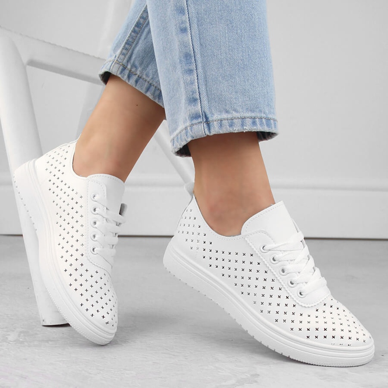Women's openwork sports shoes, white Sabatina 0819 1