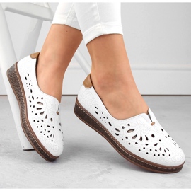 Women's leather openwork slip-on shoes, white Artiker 54C1438 1 Women's leather openwork slip-on shoes, white Artiker 54C1438 1