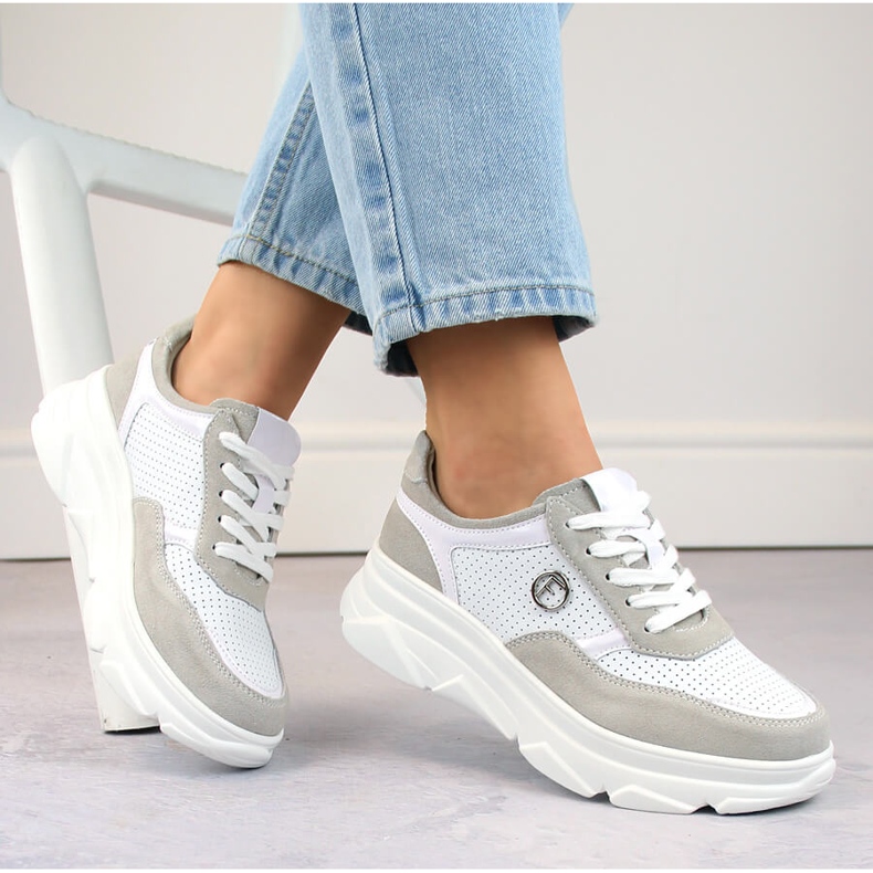 Beige women's leather sports shoes Filippo DP6108 white 1