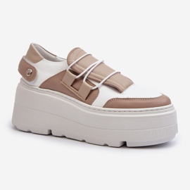 Zazoo 1833 Women's Leather Sneakers with a Massive Sole, Beige and White 2 Zazoo 1833 Women's Leather Sneakers with a Massive Sole, Beige and White 2