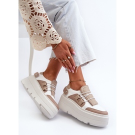 Zazoo 1833 Women's Leather Sneakers with a Massive Sole, Beige and White 1