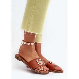 Women's Flip-flops With Eco Leather Decoration On Flat Heels Brown Sadria 2 Women's Flip-flops With Eco Leather Decoration On Flat Heels Brown Sadria 2