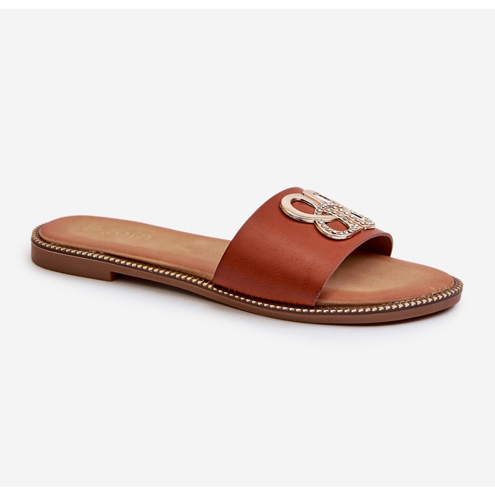 Women's Flip-flops With Eco Leather Decoration On Flat Heels Brown Sadria 1 Women's Flip-flops With Eco Leather Decoration On Flat Heels Brown Sadria 1