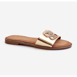 Women's Flip-Flops With Eco-Leather Decoration On A Flat Heel, Gold Sadria golden 1
