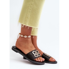 Women's Flip-flops With Eco Leather Decoration On A Flat Heel, Black Sadria 2