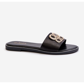 Women's Flip-flops With Eco Leather Decoration On A Flat Heel, Black Sadria 1