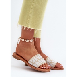 Women's Flat-Heeled Flip-Flops Beige Traivea 2