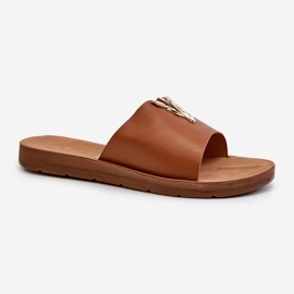 Women's Flip-Flops On a Flat Sole With Decoration, Eco Leather, Brown Makia 1