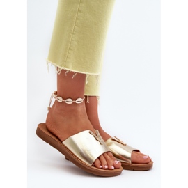 Women's Flip-Flops On a Flat Sole With Eco Leather Decoration, Gold Makia golden 2