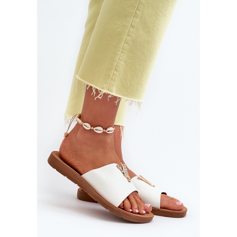 Women's Flip-Flops On a Flat Sole With Decoration, Eco Leather, White Makia 2